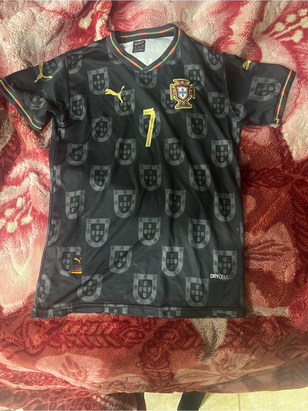 Puma Kids Black Football Jersey with Yellow Accents